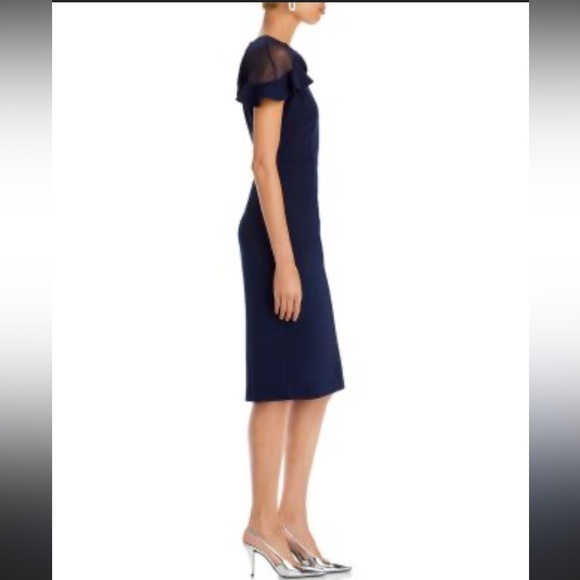 Eliza J Navy Ruffle Sleeve Sheath Cocktail Dress – Size 8 New Without Tags - Picture 4 of 9